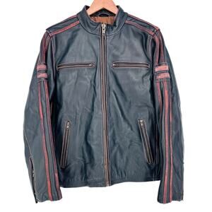 Black Rivet Men’s Leather Jacket Size Medium Genuine Heavy Leather Moto Biker